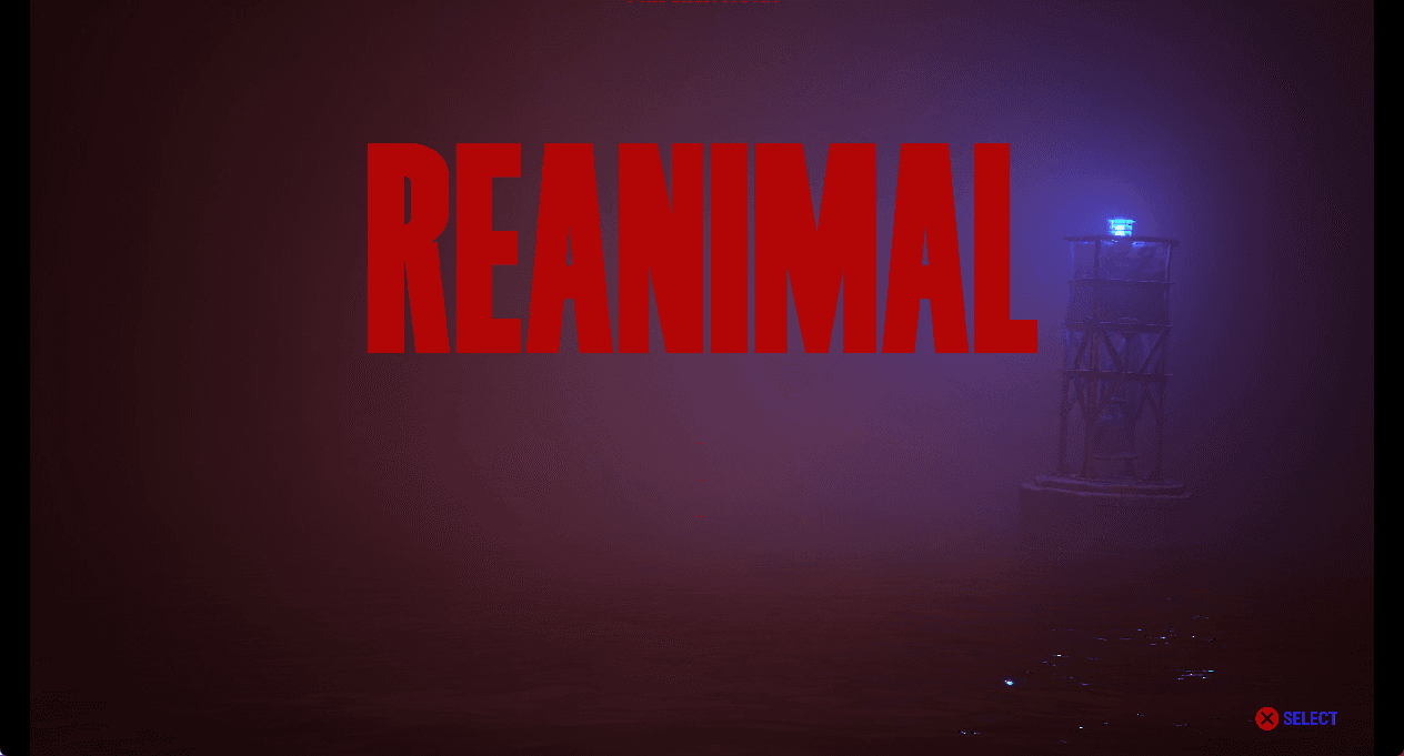 REANIMAL animated title menu rendered by PS5PCEM with incomplete option labels